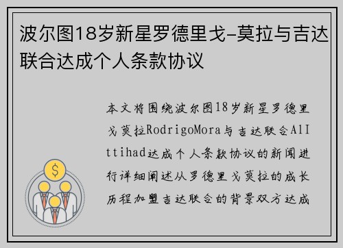 波尔图18岁新星罗德里戈-莫拉与吉达联合达成个人条款协议