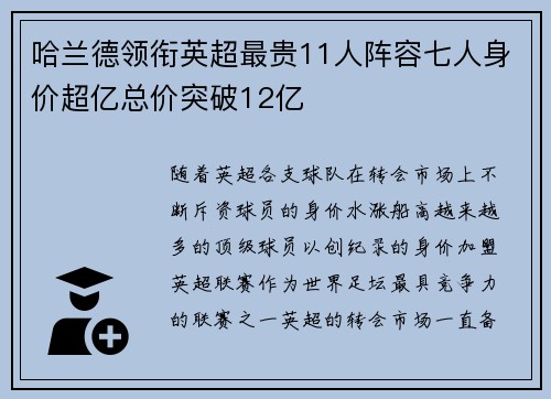 哈兰德领衔英超最贵11人阵容七人身价超亿总价突破12亿